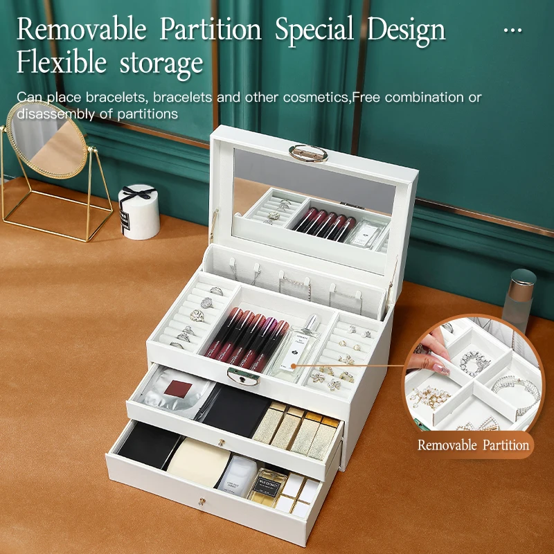 Casegrace Large Jewelry Storage Box Desktop Drawers Organizer for Makeup Earrings Cosmetic Jewelry Display Packaging Gift Case