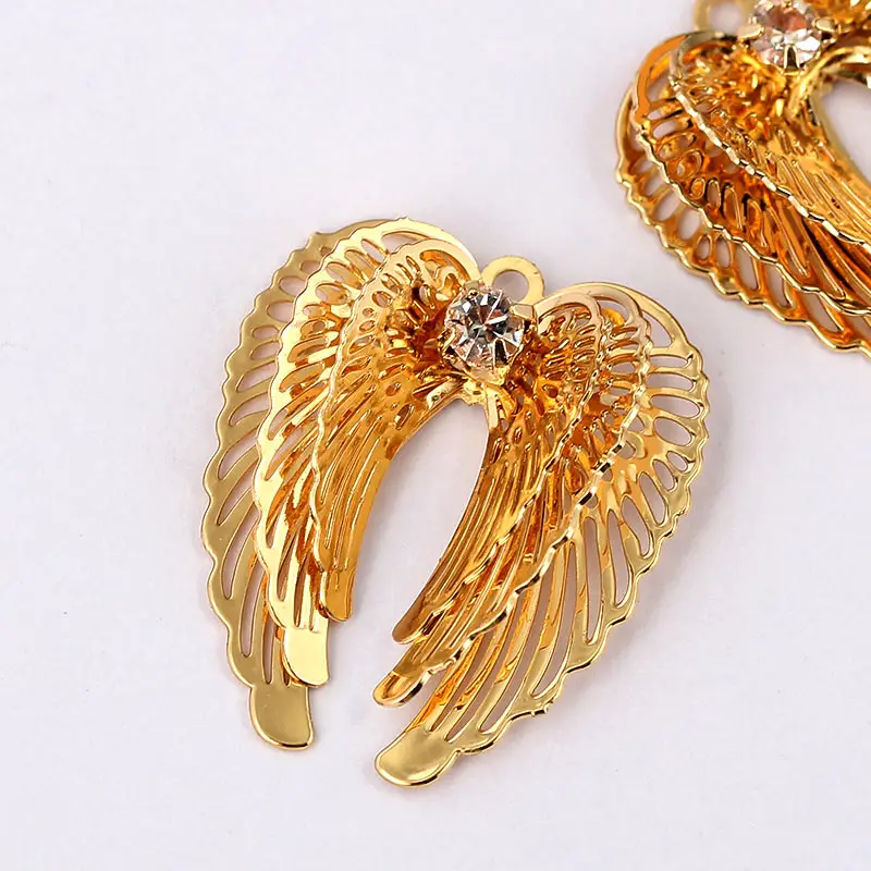 

10Pcs Gold Color Multicolor Hollow Angel Wing Charms Pendant Alloy Rhinestone Wings Charm For DIY Jewellery Making Accessories