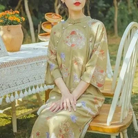 improved cheongsam 2021 new chinese style girl retro cotton and linen dress spring and summer casual straight mid calf
