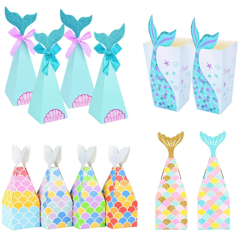 

10Pcs Mermaid Tail Paper Candy Box Gift Bags Popcorn Boxes Kids Little Mermaid Birthday Party Decoration Baby Shower Supplies
