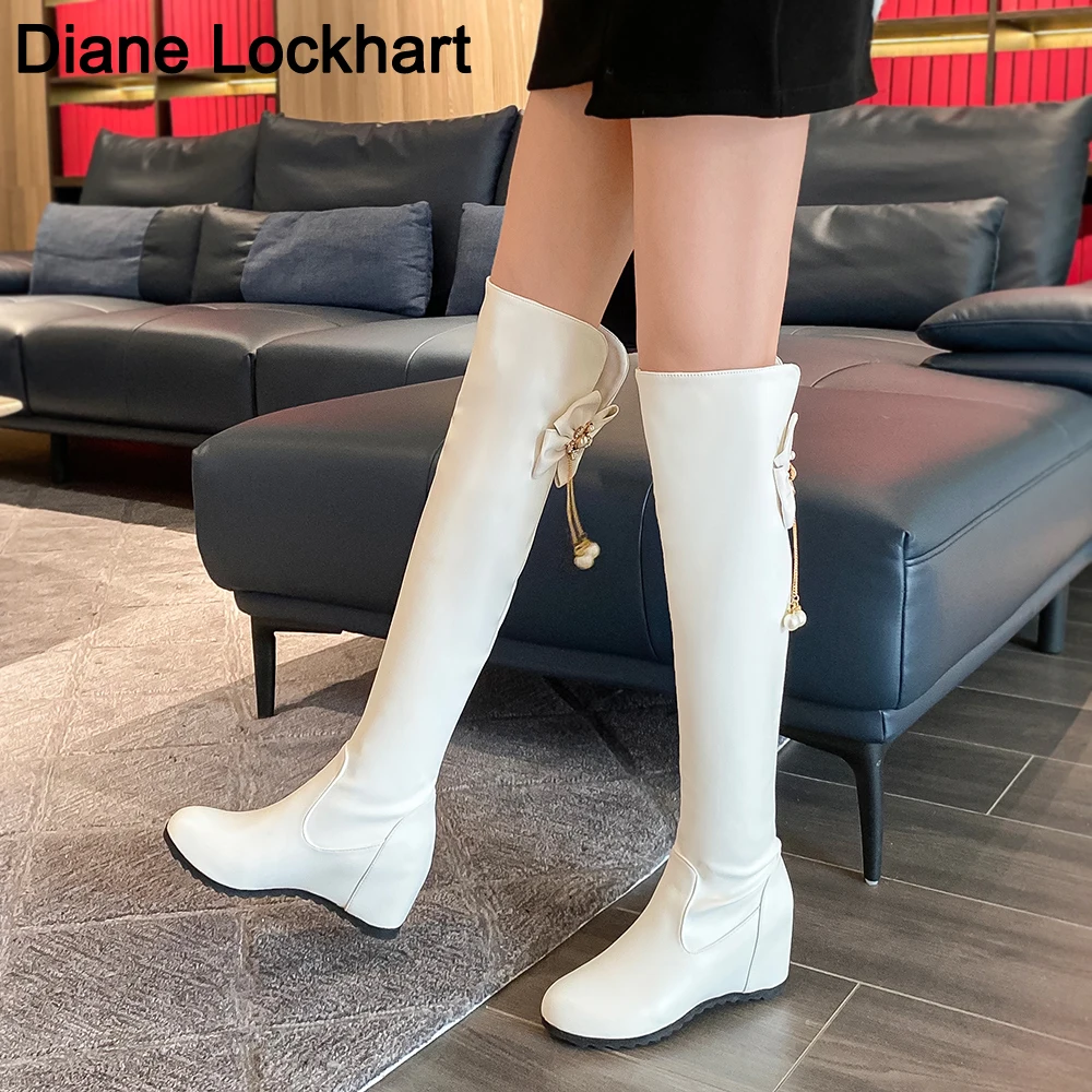 

new slim over the knee boots women Bow high heels Lady platform shoes autumn sexy thigh high boots female Wedges Winter Bottes