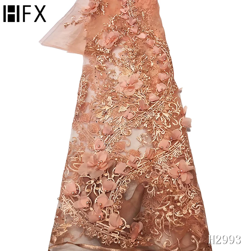 HFX African 3d flower french net lace embroidered fabric 2019 high quality beaded stones tulle mesh pearls Nigerian dress H2993 | Дом и сад