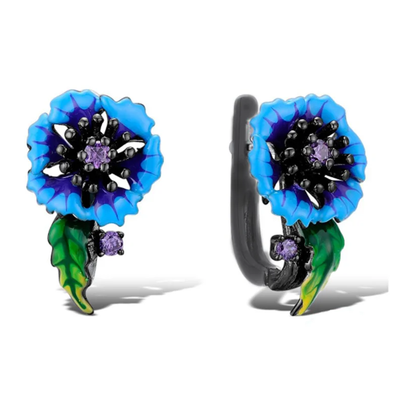 

Fashion new creative women blue cornflower chrysanthemum ring necklace earrings party girl birthday gift jewelry wholesale
