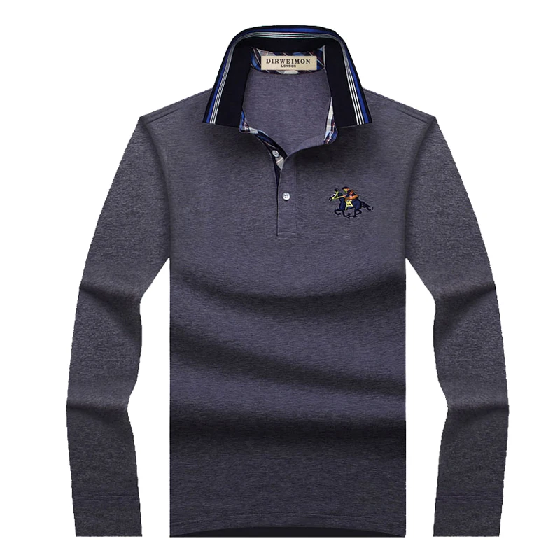 Осенние мужские футболки с длинными рукавами отворотами однотонные Цвет Поло
