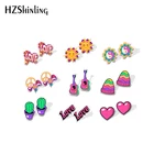 Новинка 2021, серьги-гвоздики Hippie Peace в виде гитары, автобуса, диска, эпоксидной смолы