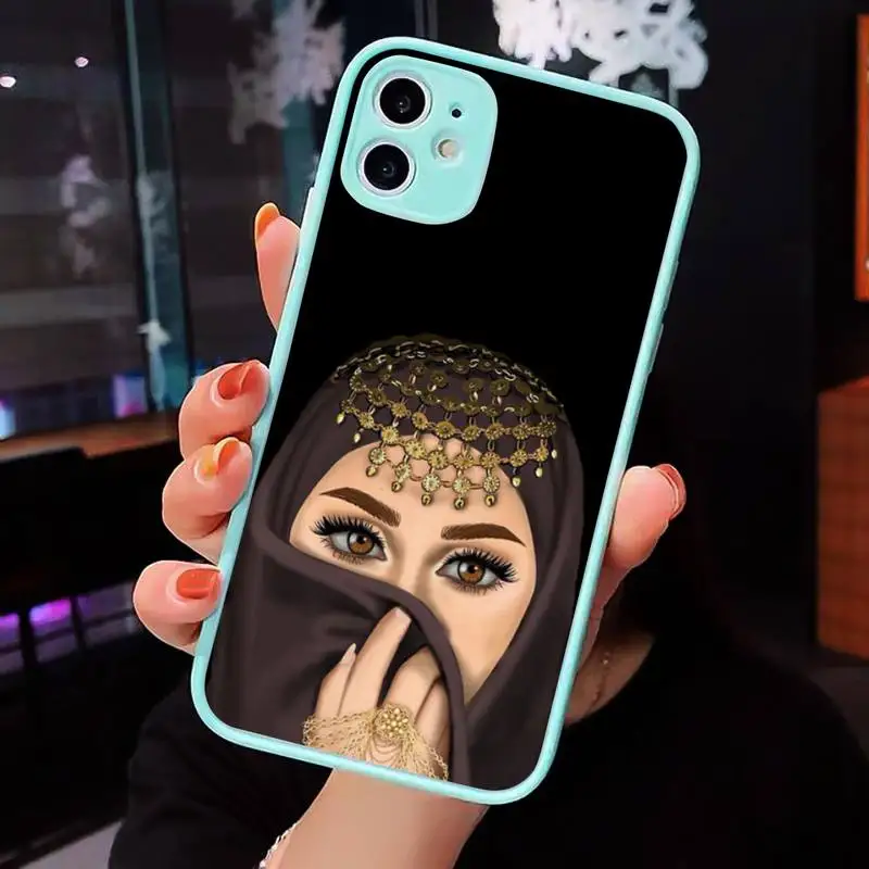 

Woman In Hijab Face Muslim Phone Cases Matte transparent For blue iPhone 12 Mini 11 Pro XR XS Max 7 8 Plus X Back Cover