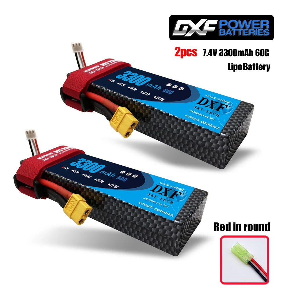 2PCS2S3300hardRed 2 шт. DXF 7,4 В 3300 мАч 5200 мАч 6500 мАч Lipo аккумулятор жесткий чехол 2S 50C 60C 80C 1/10 1/8 весы для TRX Slash 4x4 RC автомобилей Жесткий Чехол - Цвет: 2PCS2S3300hardRed