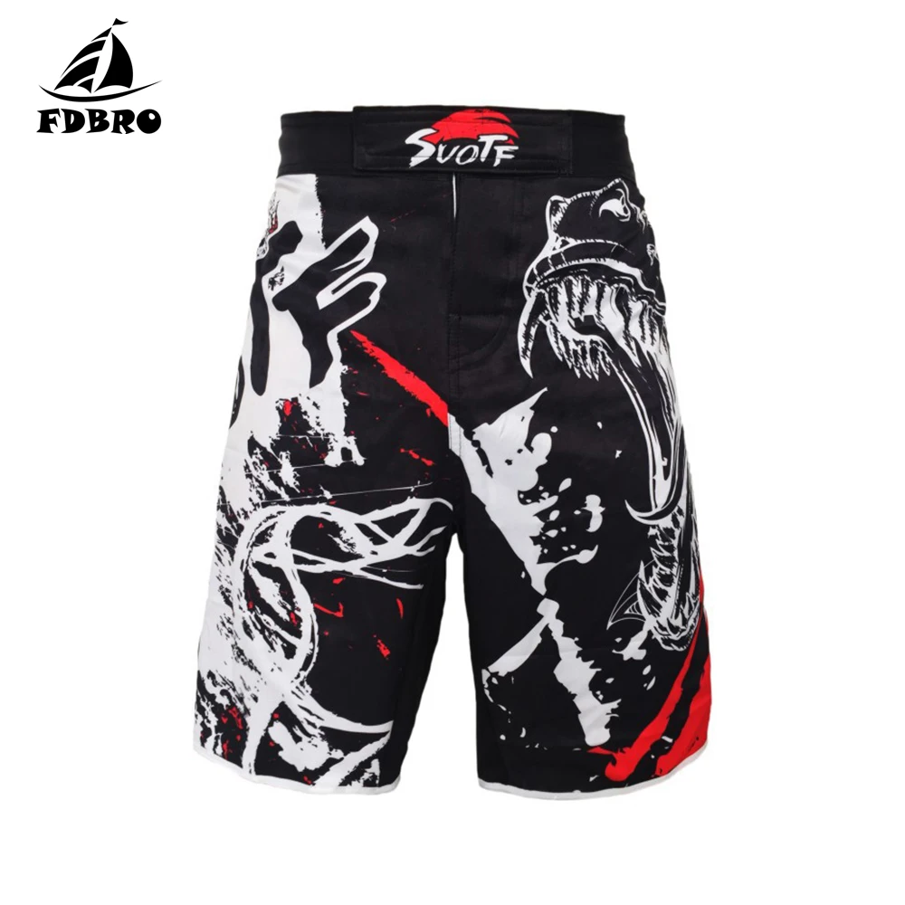 Шорты для тренировок FDBRO Black Boxing Skull Motion Picture из хлопка свободного размера для кикбоксинга, муай тай и ММА.