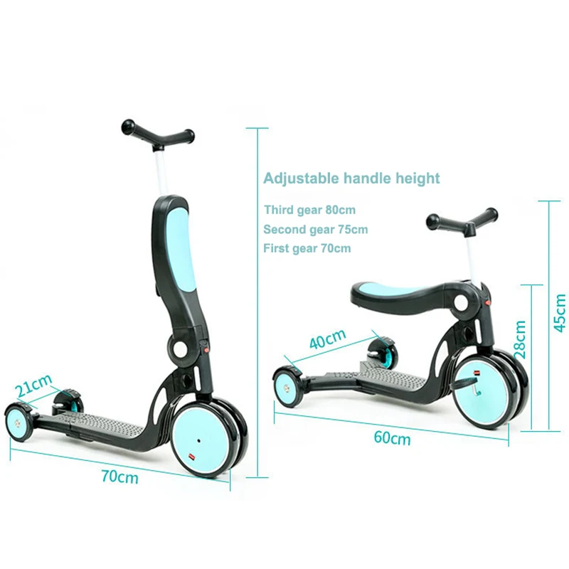 

3-in-1 Adjustable Stroller Folding Tricycle Children's Balance Bike Toddler Foldable Pedicab Multifunctional Scooter