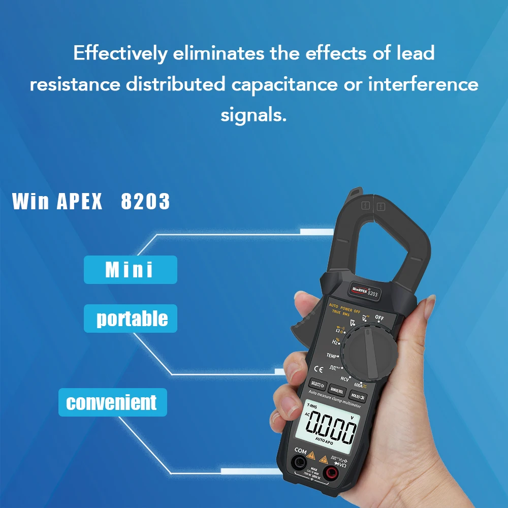 WinAPEX 600A RMS цифровой токовый клещи Карманный мультиметр зажим 6000 отсчетов AC/DC 750 V/1000 V Выходной прямоугольный сигнал