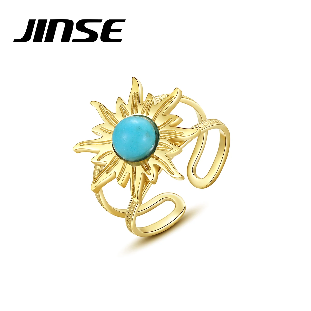 Кольцо Jinse с бирюзовым подсолнухом женское бижутерия из нержавеющей стали под