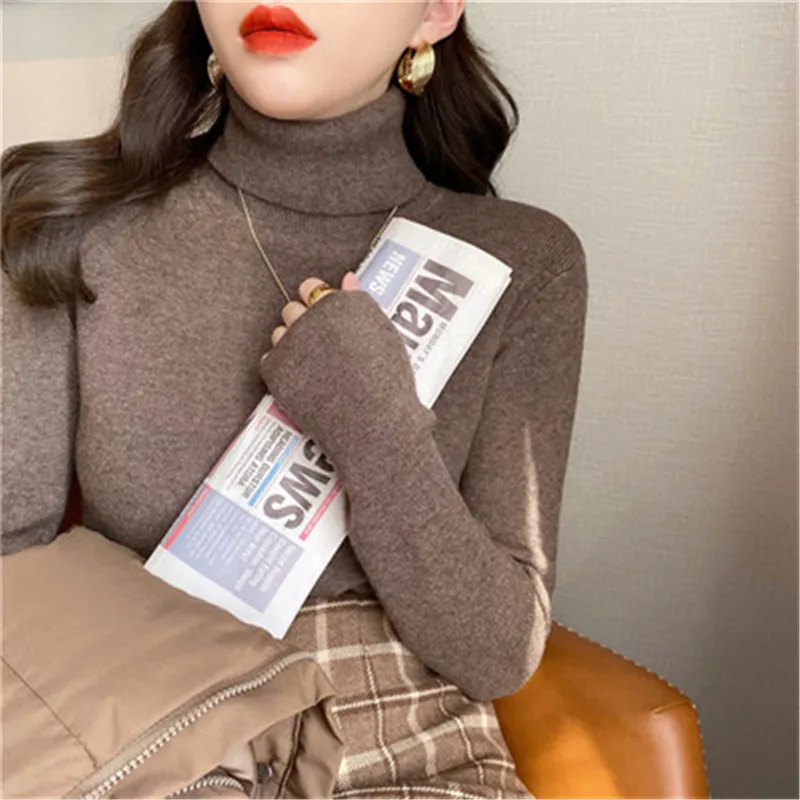 

Женский вязаный свитер, модные пуловеры с высоким воротником, женский осенне-зимний Повседневный свитер, женский джемпер в Корейском стиле,...