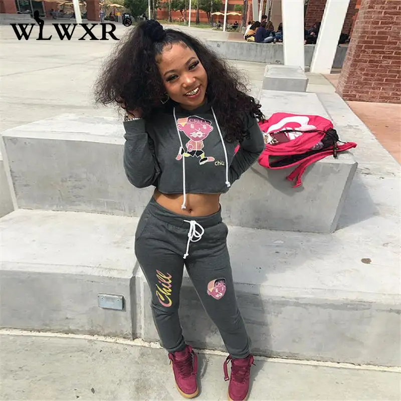 

WLWXR Autumn Print 2 Two Piece Sets Tracksuit Womens Outfits 2021 Sweat Suits Women Matching Sets Hoodies And Long Pants Sets