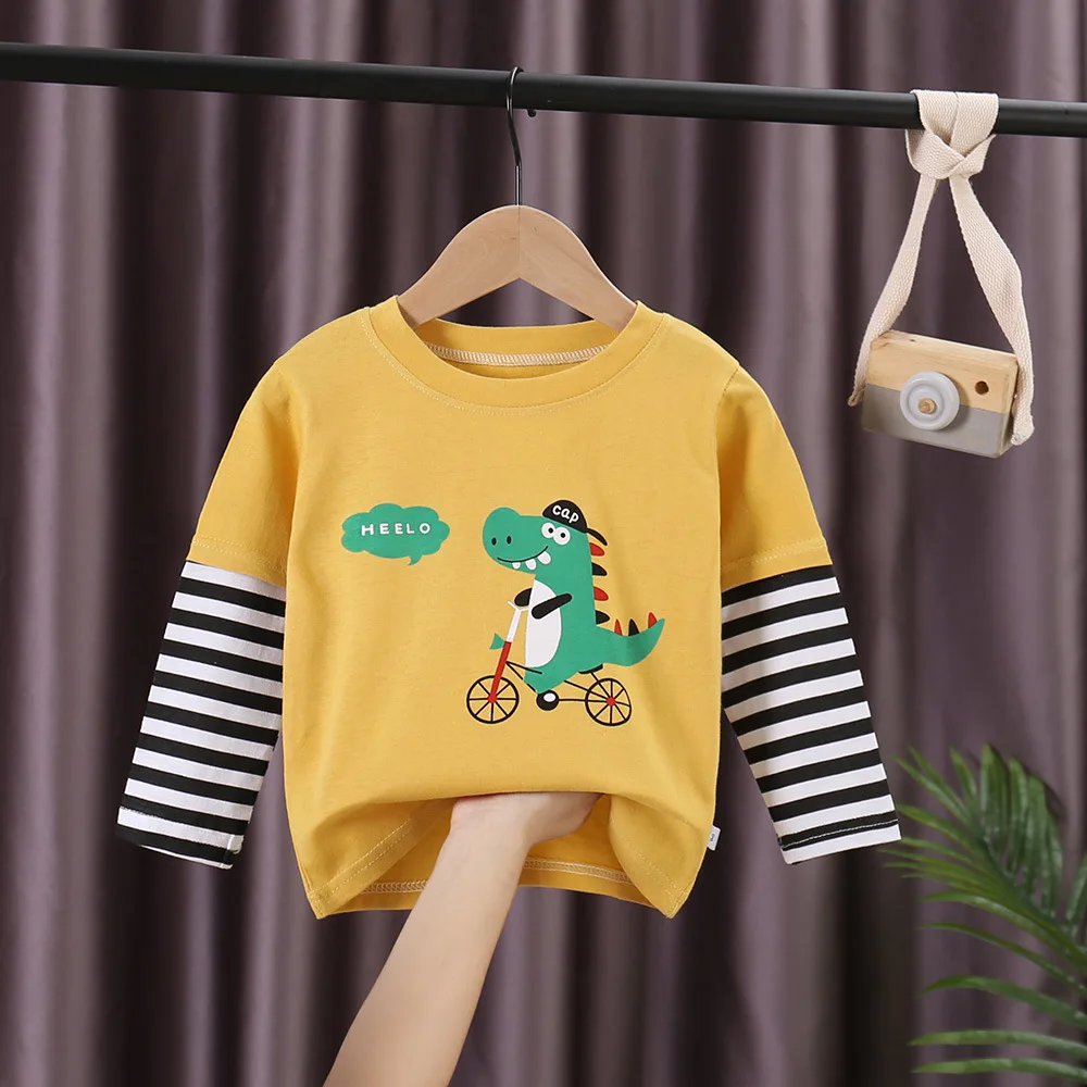 

Children Cotton Long Sleeve T-shirt Patchwork Boys Girls Round Neck Fall 2021 Kids Autumn Clothes Shirt Baby Boy Top