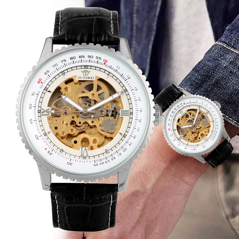 

Fashion Men Automatic Mechanical Watch Skeleton Design Clock Mens Watches Leather Band Male Waterproof Wristwatch montre homme