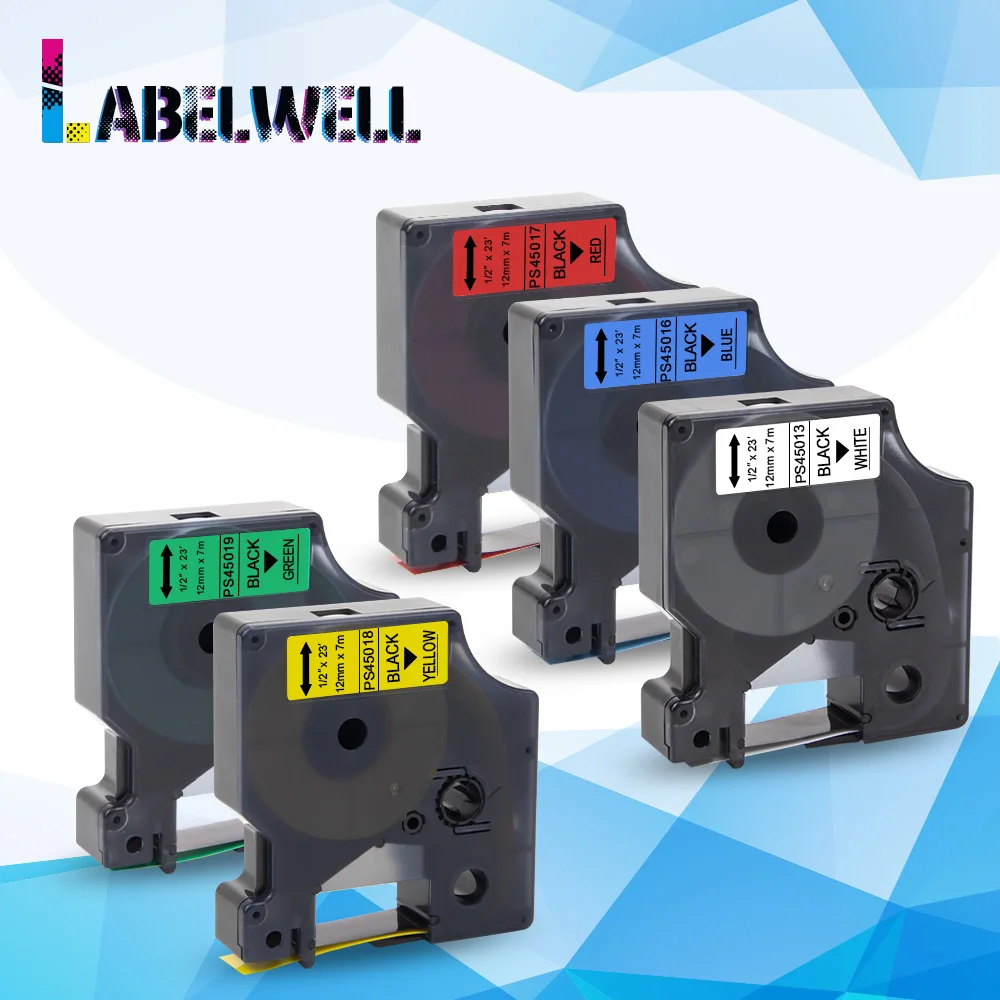 Этикеточная лента Labelwell совместимый с Dymo D1 45013 многоцветная этикеточная