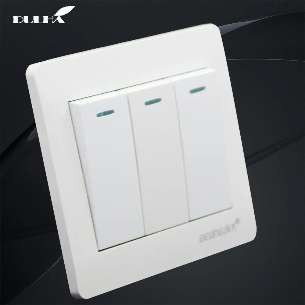 

10A 3 Gang 1 Way Light Wall Switch 110~250V 220V Electrical Push Button White PC Frame Panel Lamp Switches Factory Direct Sale