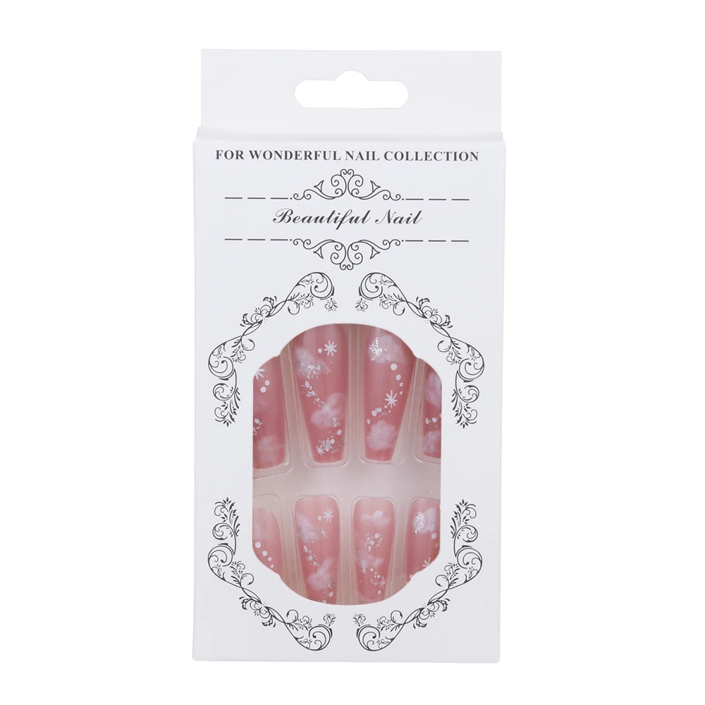 24 шт. накладные длинные ногти балет телесного цвета прозрачные розовые облака