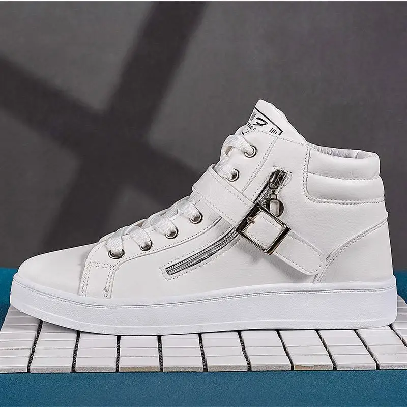 Мужские уличные высокие кроссовки Стильные повседневные спортивные белые