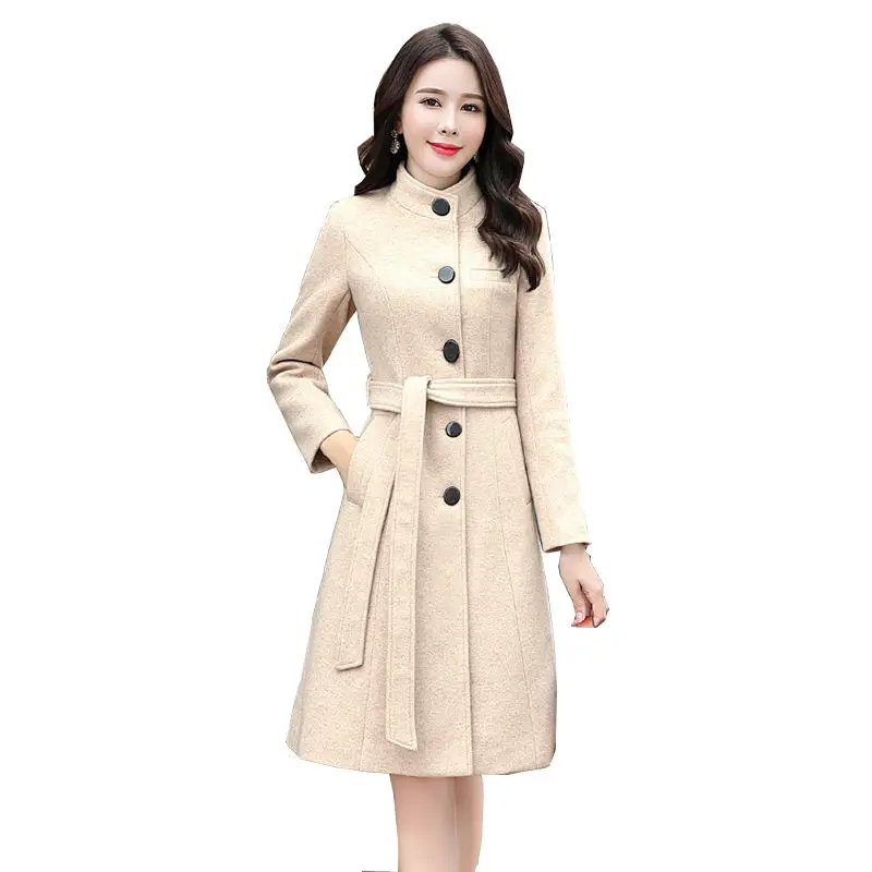 

Женское длинное однобортное шерстяное пальто, теплая верхняя одежда с поясом и отложным воротником, базовый женский костюм, весна-осень 2021