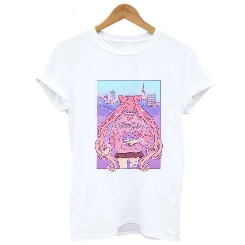 Harajuku Sailor Moon T Shirt New Fashion Pattern Streetwear Tops Loose Short Sleeve Women Tshirt Kawaii Print Couple Clothes