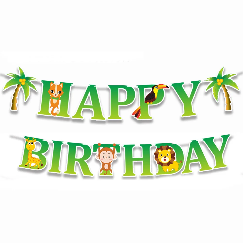Lychee DIY с днем рождения животные в джунглях яркий баннер флаги для вечеринки