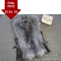 2015new hot silver fox fur vest real fur vest red fox with leather big size 5xl 6xl