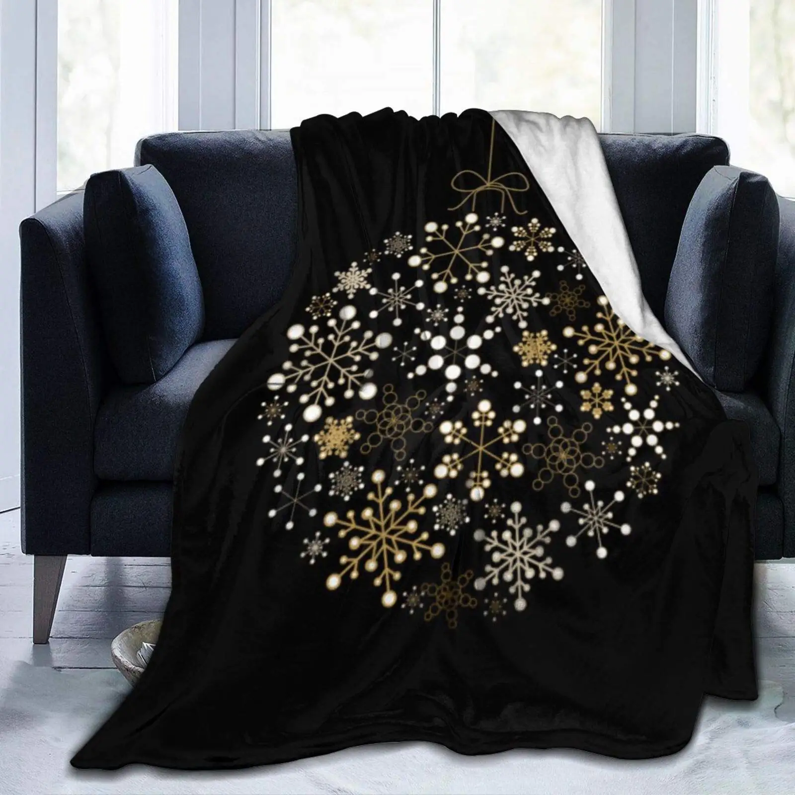 

Manta de Lana navideña hecha de bola de Navidad, manta de felpa suave y acogedora ligera dorada para sofá, sofá cama-60 "x50"