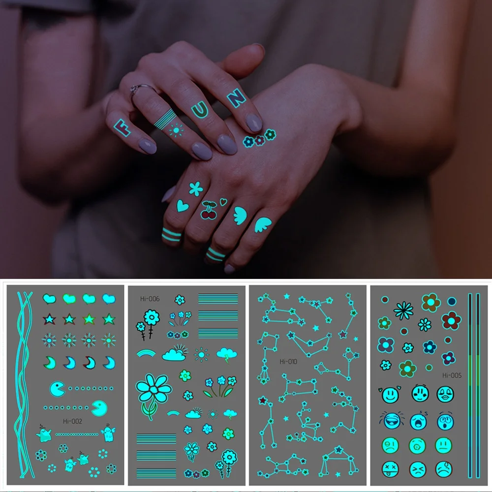 15 видов милая маленькая синяя светящаяся временная татуировка наклейка на лицо