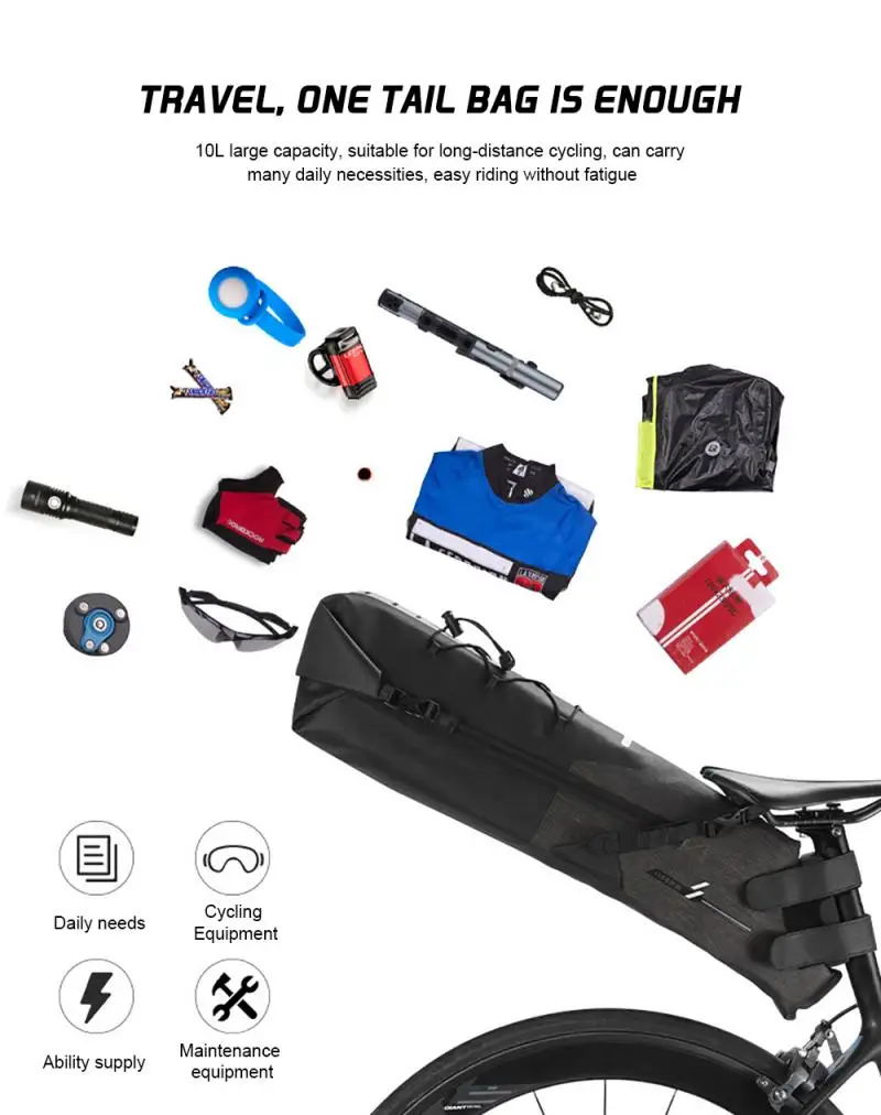 

Bicycle Bags Tail Rear Seat Bag MTB Road Trunk Saddle Pouch IPX7 Full Waterproof Foldable 12L Large Capacity Riding Equipment
