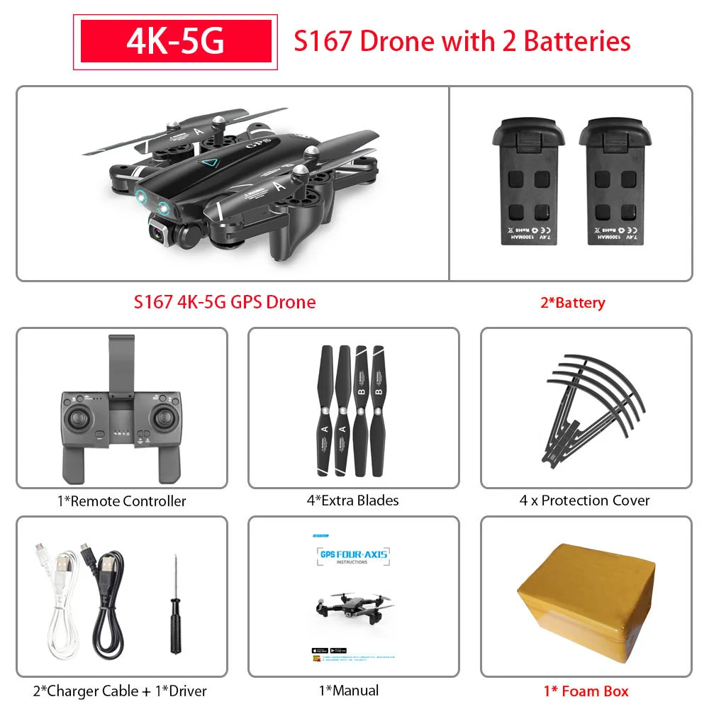 S167 gps Дрон 4K 5G wifi 1080P FPV камера дроны gps следуем за мной высота держать широкоугольный Квадрокоптер с камерой складной Радиоуправляемый Дрон - Цвет: 5G 4K 2B FB