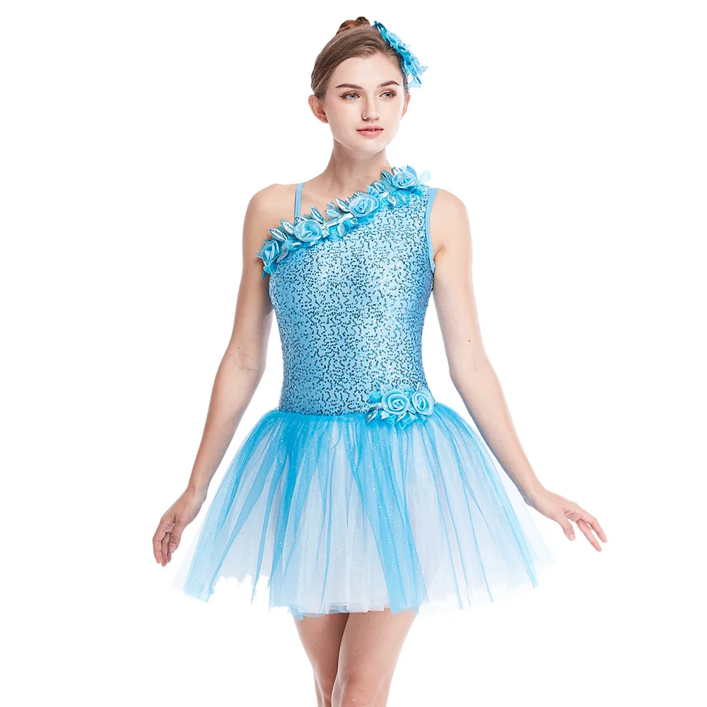 Женское танцевальное платье-пачка с блестками синее балетное платье для танцев