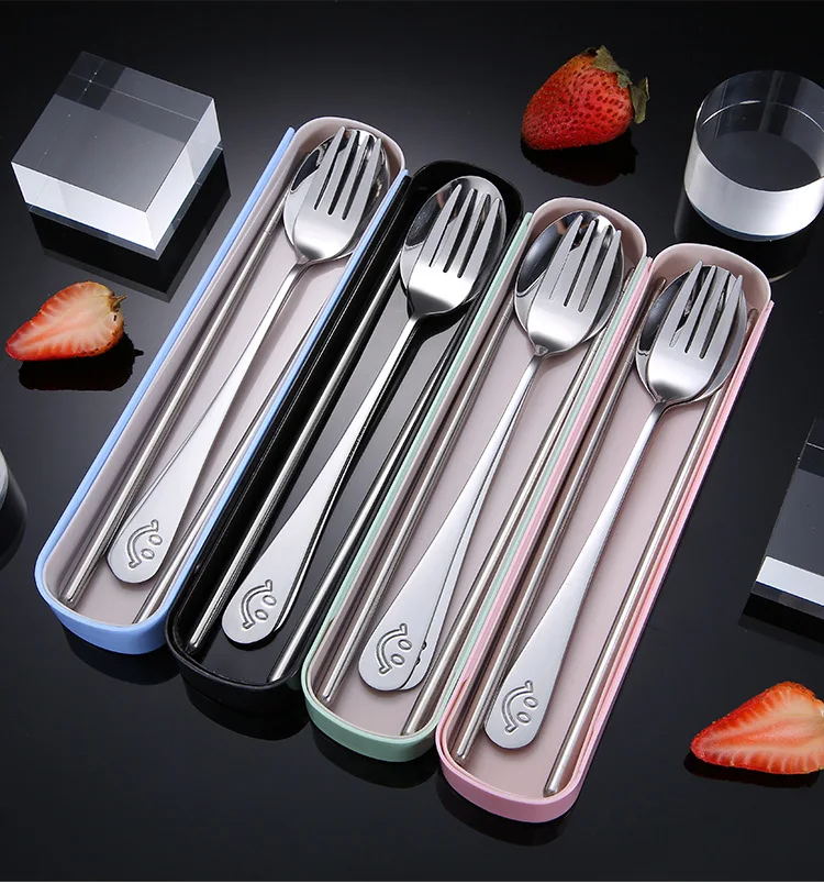 Portable Dinner Set Stainless Steel Tableware Chopsticks Fork Spoon Dinnerware For Kids School Cutlery Home Accessories | Дом и сад