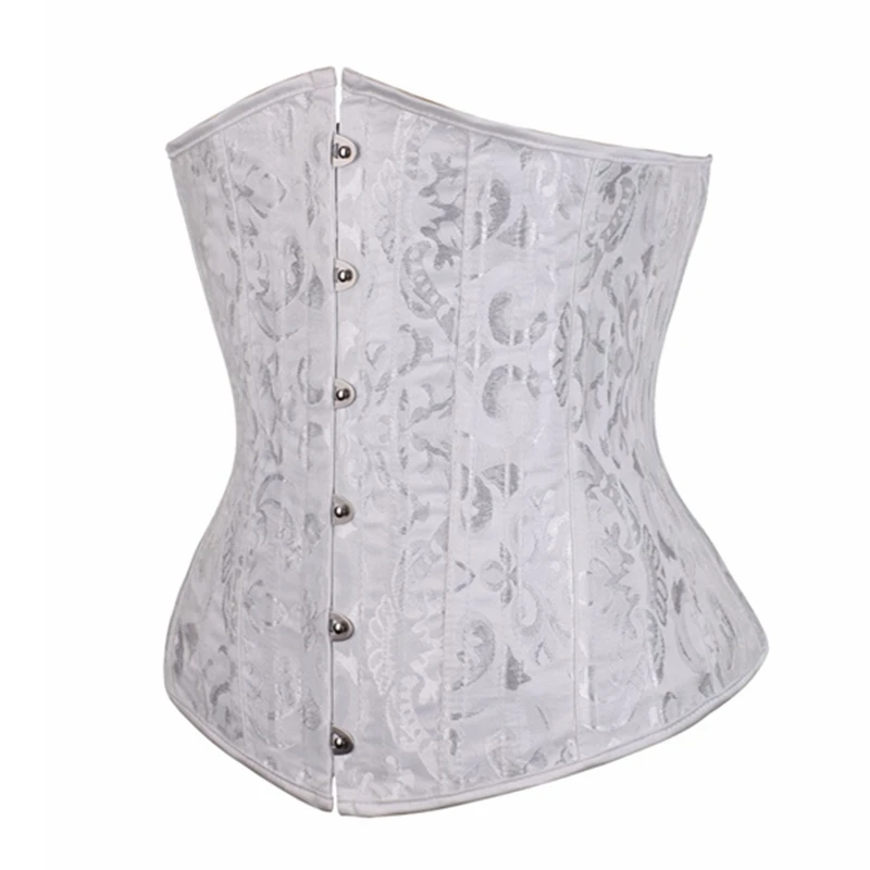 White Corset 24 Sprial Steel Boned Sexy Lingerie Jacquard Lace up Back Waist Trainer Corset Top T-back Plus Size S-6XL Corselet