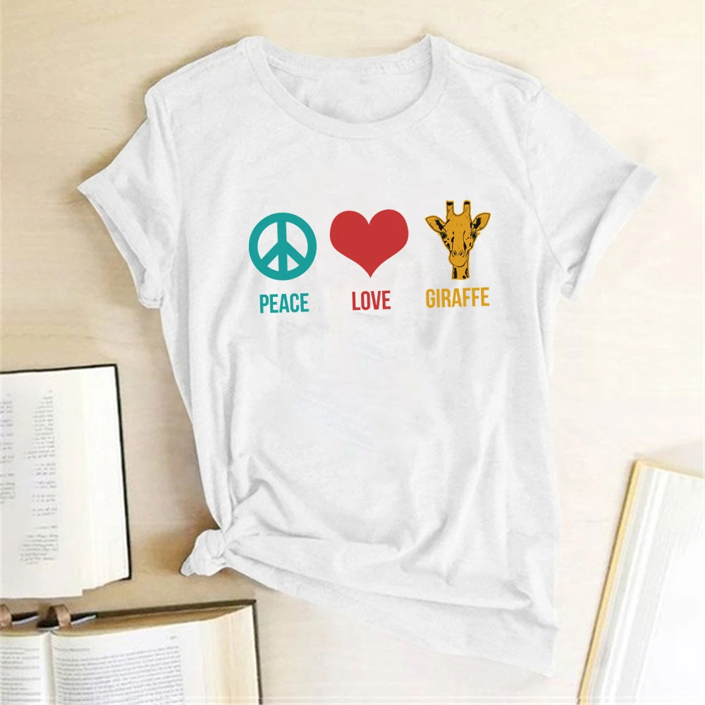 

Peace Love Giraffe Print T-shirts Women Clothing Summer Graphic T Shirts Streetwear Harajuku Shirt Kawaii Camisetas Mujer Verano
