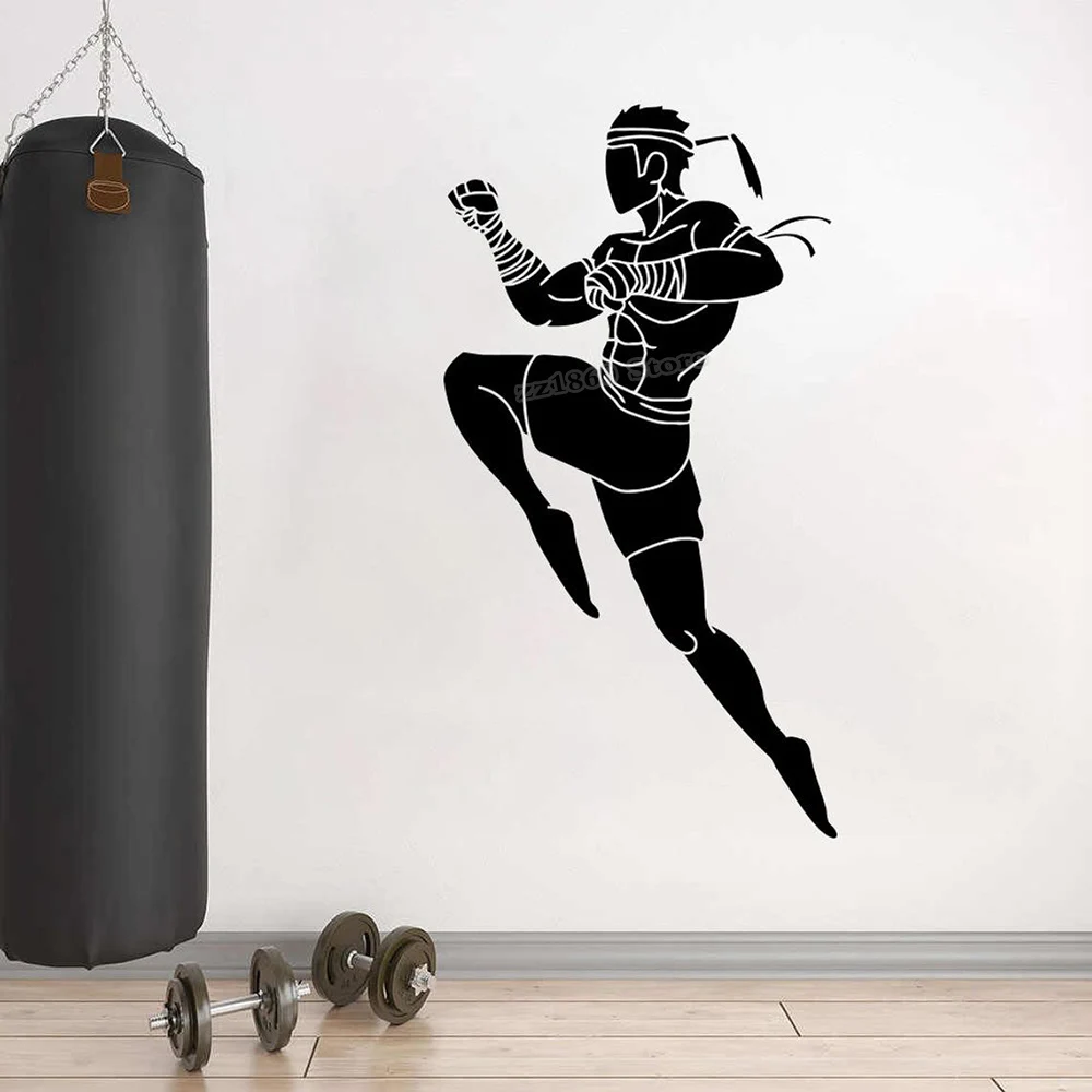 

Виниловая наклейка на стену для тайского бокса, муай тай, боевое искусство Таиланда, наклейка на стену, боксерская наклейка, роспись, художе...