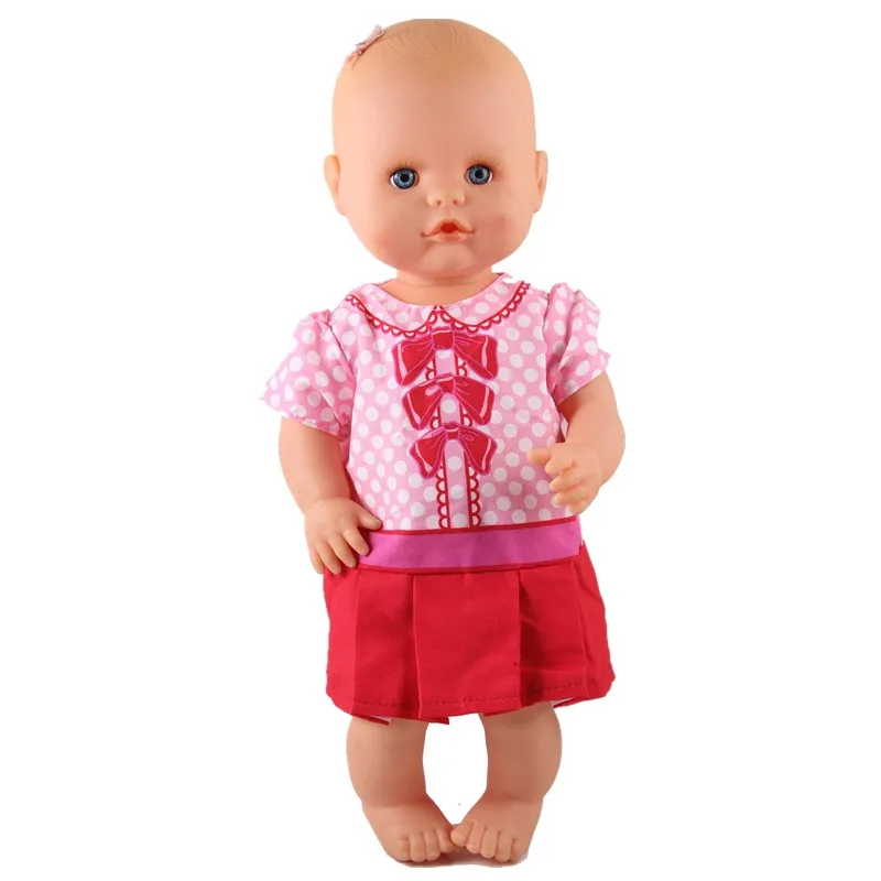 dress1 Одежда для кукол подходит для 35 см Nenuco кукла Nenuco Ropa Детские реалистичные аксессуары для куклы реборн ярко-красный ABC карманы платье на подтяжках - Цвет: dress1