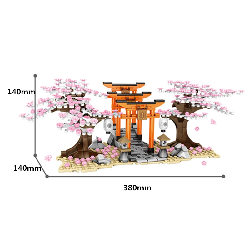 

City Street View Sakura Stall Inari Shrine Building Blocks Cherry Tree Blossom Landscape House Kit Bricks Kids Toys For Girls