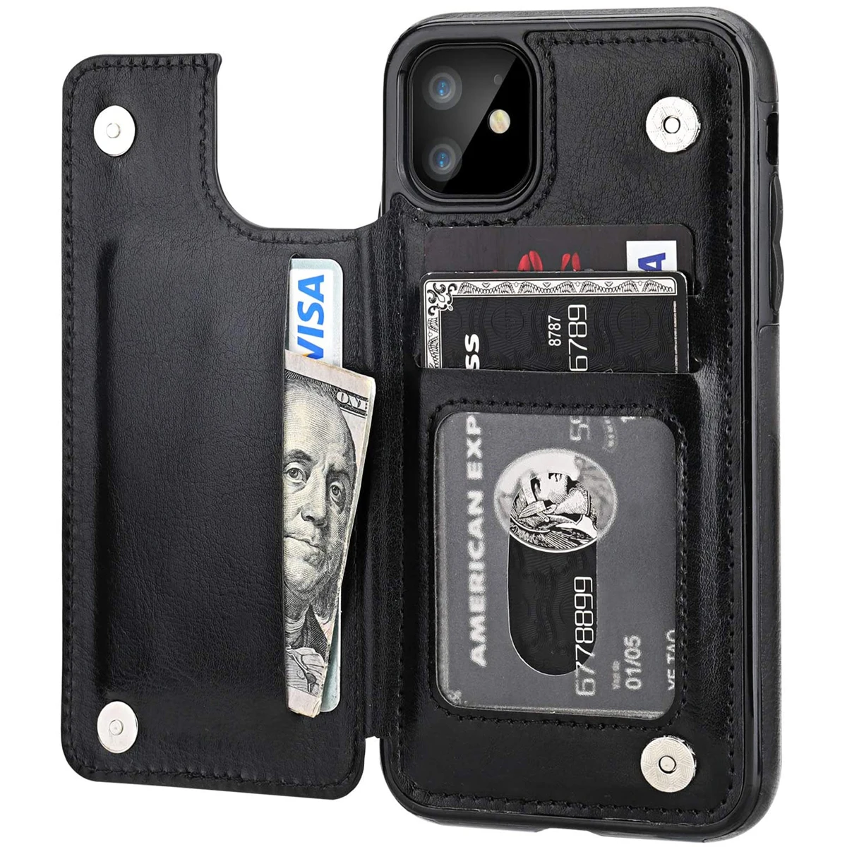 

for iPhone 11 Wallet Case with Card Holder,PU Leather Kickstand Card Slots Case,Double Magnetic Clasp and Durable Shockproof