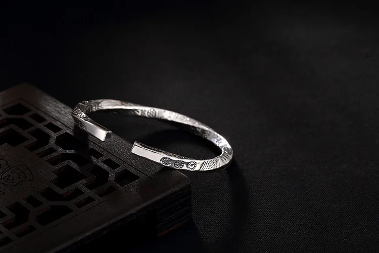Винтажный настоящий твердый S999 Стерлинговое Серебро запонка с рыбой браслеты для женщин и мужчин витой Тип нарукавник мужской модный ювелирный браслет
