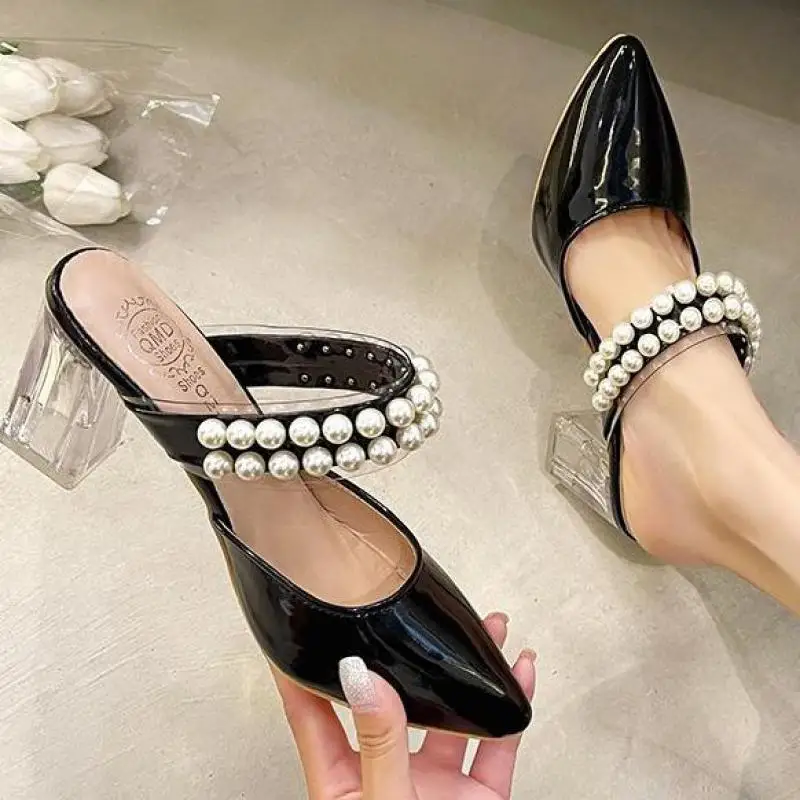 

Женские блестящие Шлепанцы из лакированной кожи, на квадратном каблуке