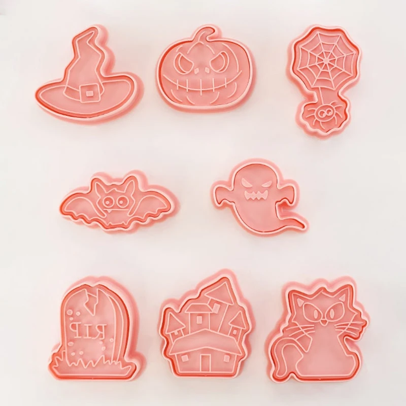 H55A Set of 8 Halloween Style Cookie Cutter Plastic Material Series Shapes Design Cutters for Cookies Baking | Дом и сад