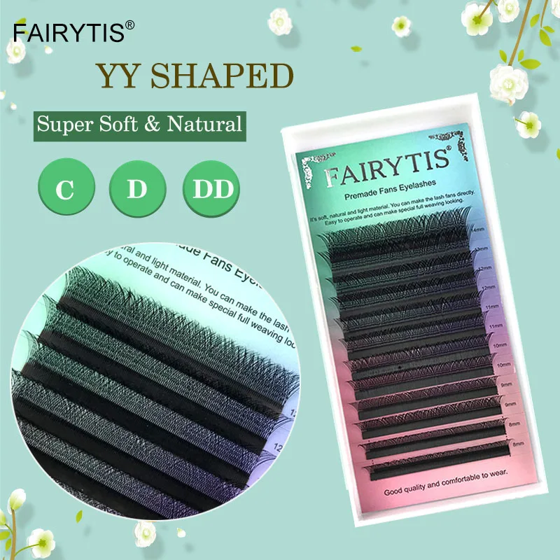 

FAIRYTIS YY Shape Individual Lash C D DD Curl Handmade Natural Eyelashes Extension 0.05 0.07mm Premium Mink Eyelash