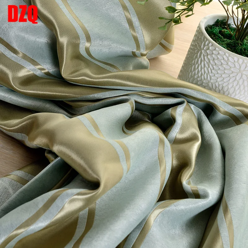 

Modern Simple Stripe Curtains Jacquard Black Silk Shade Curtains for Bedroom Blackout Curtains for Living Room