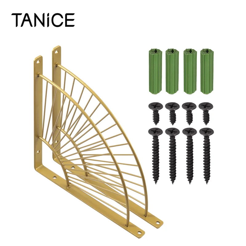 Золотые веерообразные кронштейны для полки TANiCE 2 шт. сверхмощный бытовой