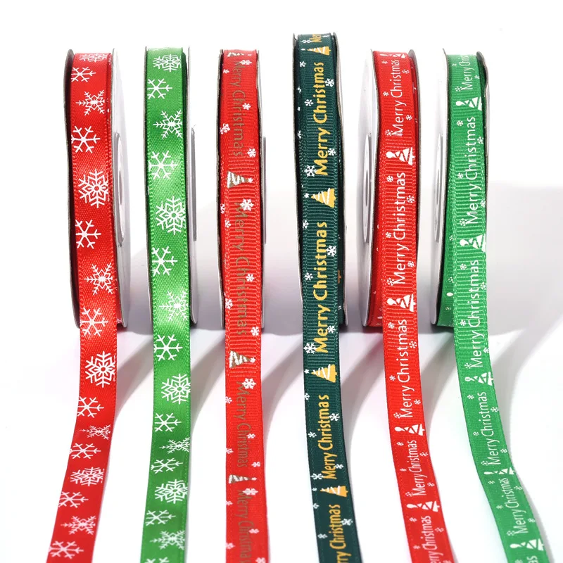 

25Yard 2mm Christmas Ribbon Snowflake Elk Christmas Tree Printed Grosgrain Ribbons For Gift Wrapping Wedding Decor Hair Bows DIY