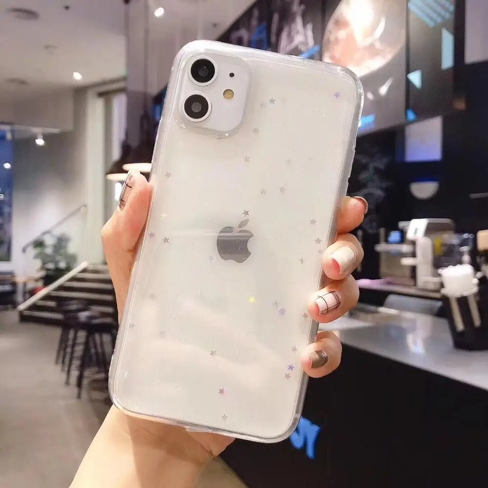 White 2 LOVECOM постепенная блестящая Звезда чехол для телефона для iPhone 11 Pro Max XR XS Max 6 6S 7 8 Plus X Мягкая эпоксидная Милая прозрачная задняя крышка подарки - Цвет: White 2