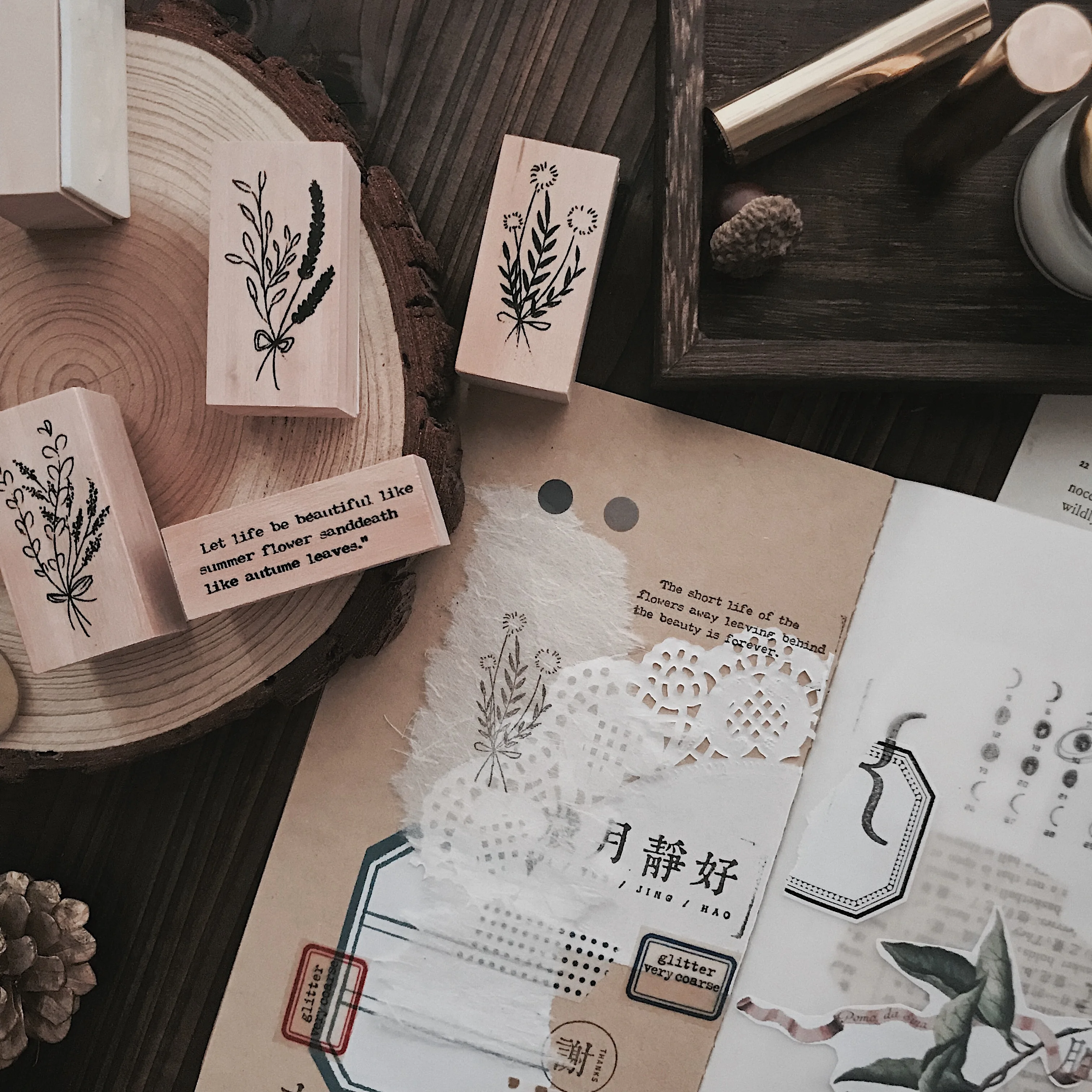 

3Pcs/Bag Vintage leaves series wooden rubber stamps for scrapbooking stationery DIY scrapbooking wooden stamp