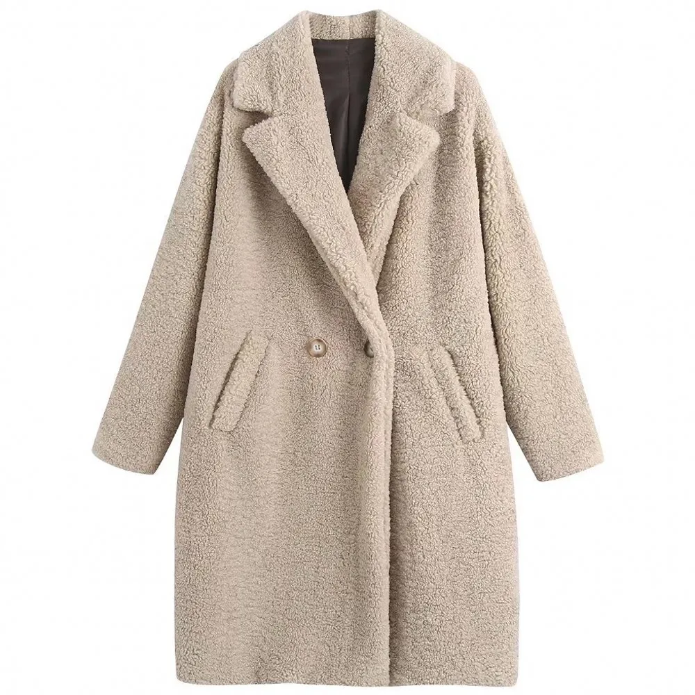 

Long Solid Color Woolen Thick Warm Long-Sleeved Coat 2021 New Double-Breasted Loose Winter Coat Fashion Casual Women's Clothing