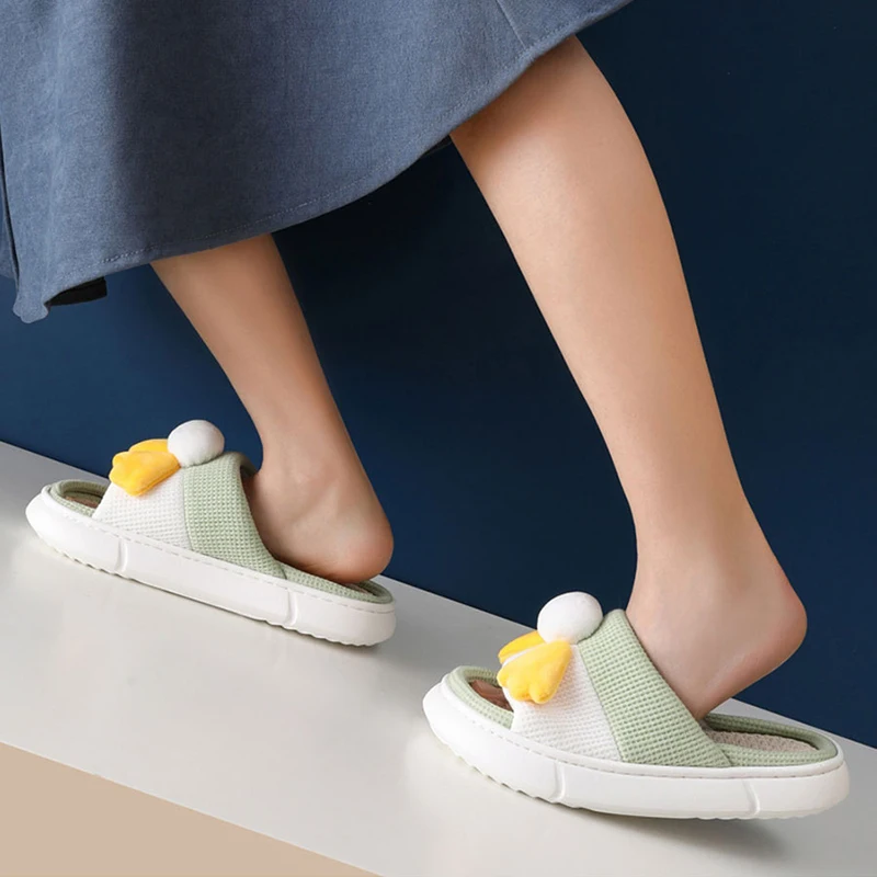 

New Women Hemp Slippers Cute Cartoon Bedroom Couples Cotton Shoes Breathable Non-slip Home Floor Flat Shoes Man Funny Slippers